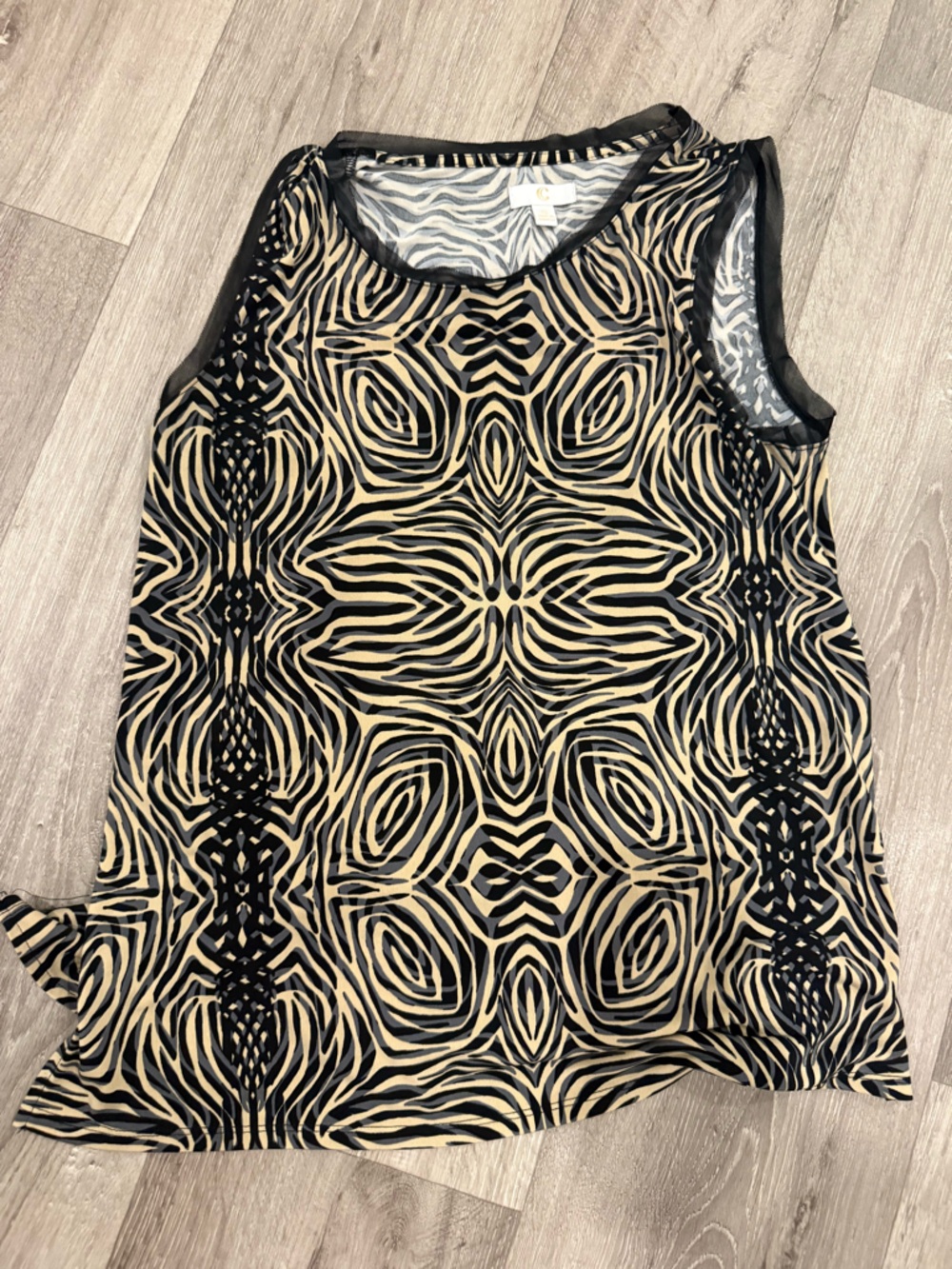 C Black and Cream print blouse